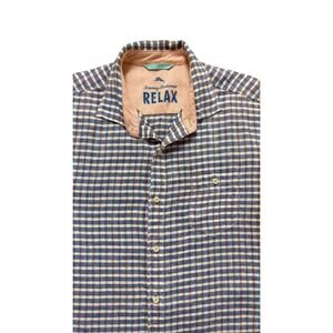 Tommy Bahama Relax Gingham 100% Linen Short Sleeve Shirt Resort Beach Vacation